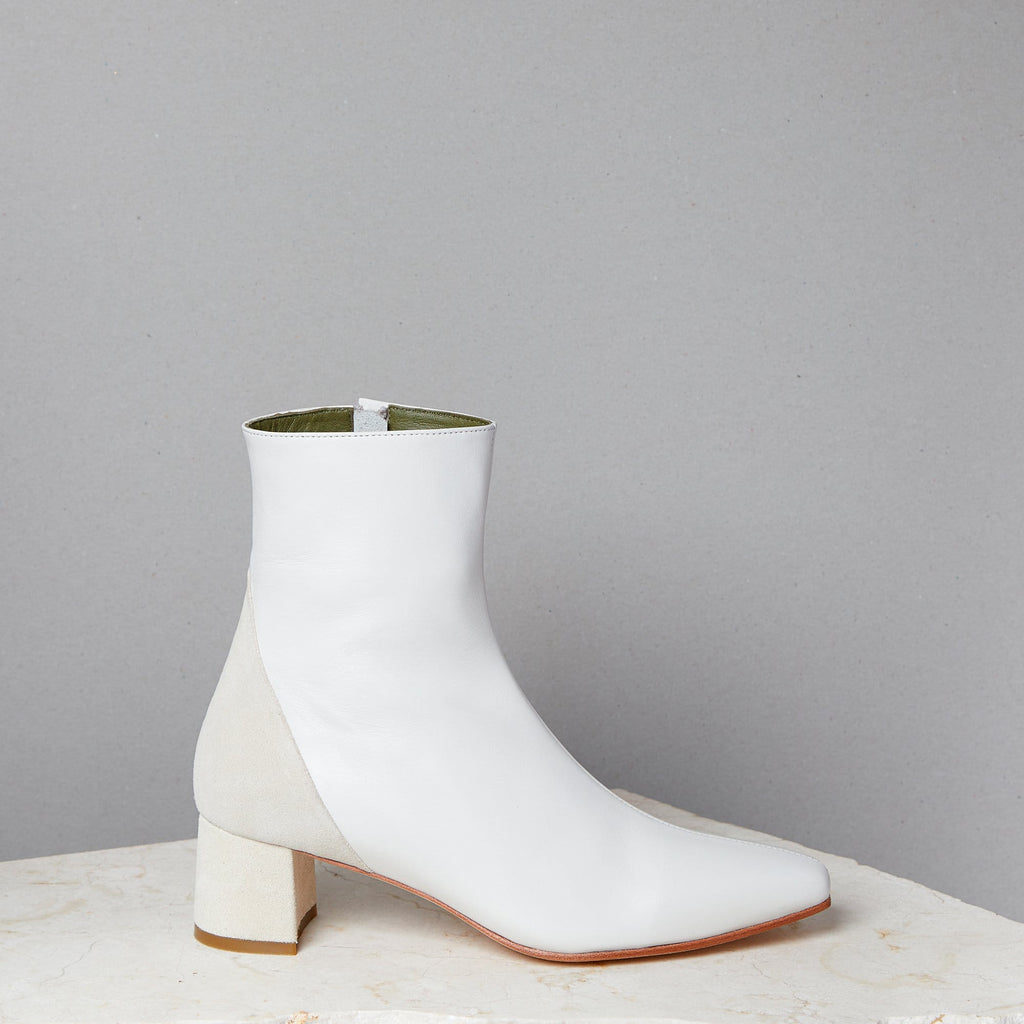 Lou Luxury Footwear: Simone Boot - Women's White Nappa Leather Ankle Boot, Handmade in LA