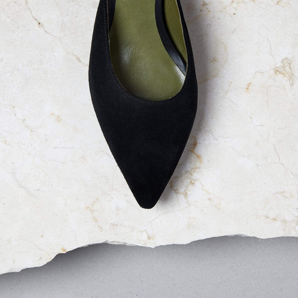Lou Luxury Footwear: Bardot Mule - Women's Black Suede Mules, Handmade in LA